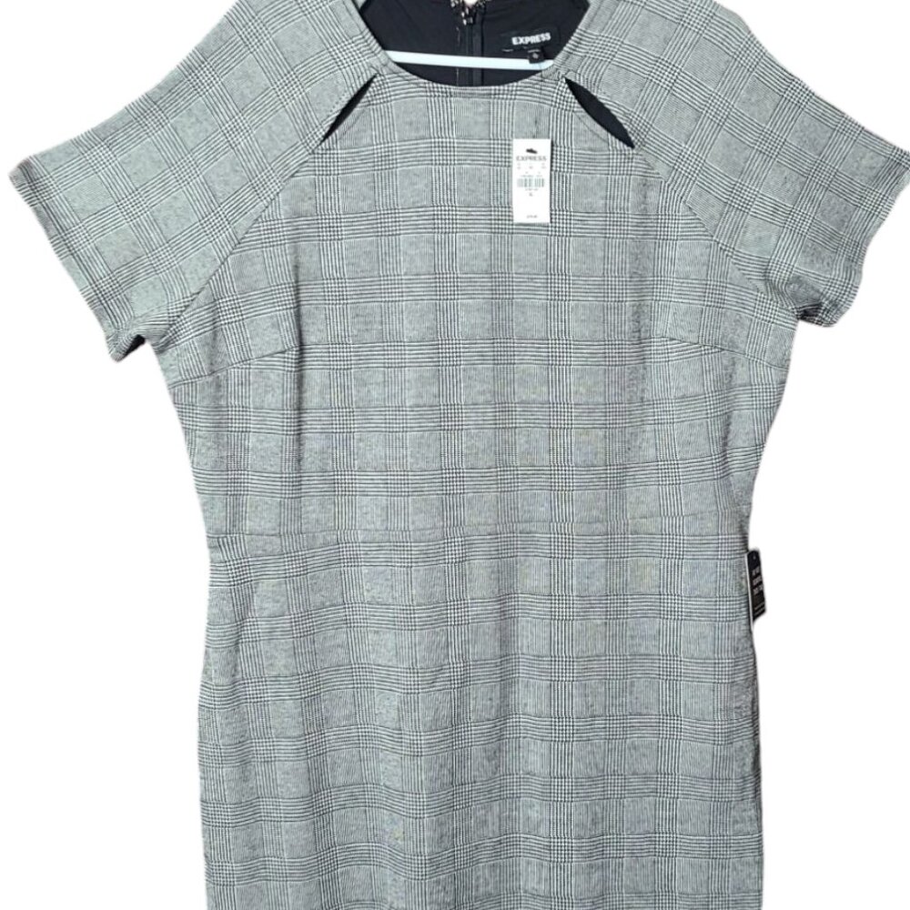Express Gray Houndstooth Plaid Sheath Office Classic Business Dress Size XL - Picture 2 of 14